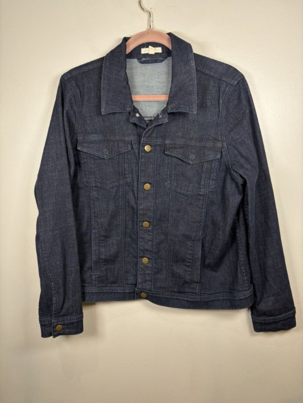 Eileen Fisher Womens Indigo Organic Cotton Denim Jean Jacket Dark Wash Large